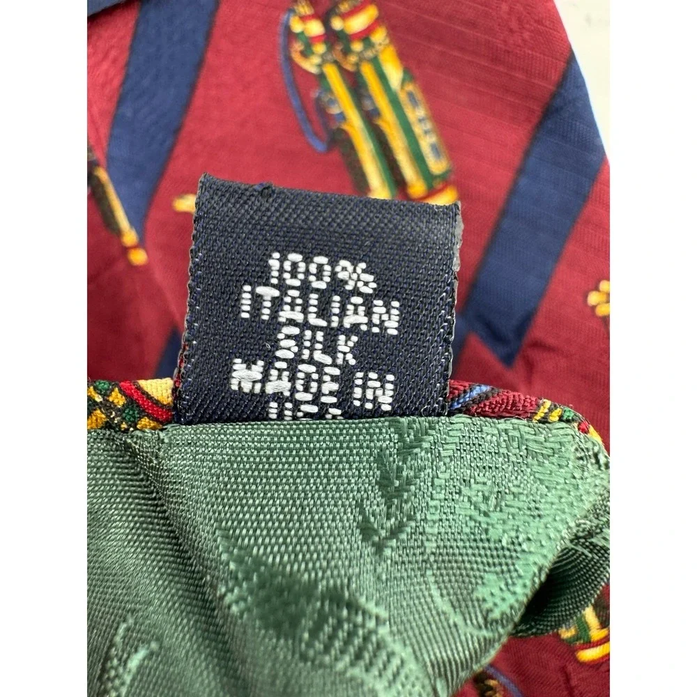 Tommy Hilfiger Golf Bag Red Men's Neck Tie 100% Italian Silk Blue Stripes